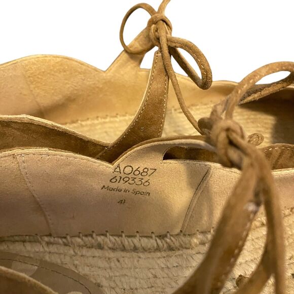 Boden Suede Neutral Tie Strap Espadrilles Sandals Sz 41 Boho Cottagecore Prairie - Picture 5 of 11